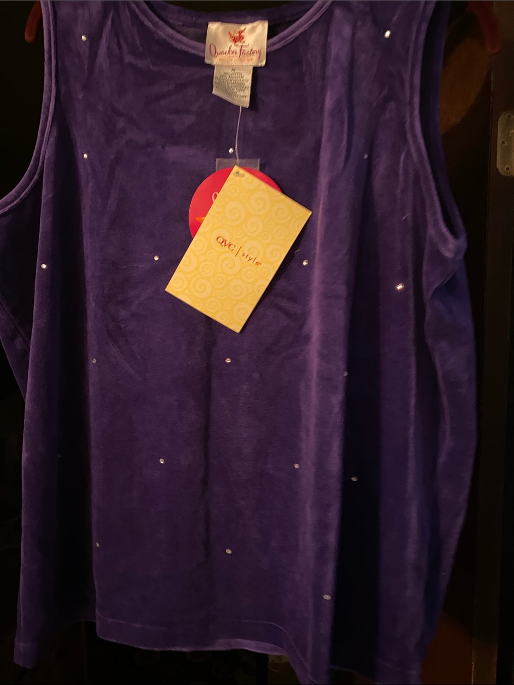 Quacker Factory Purple Velvet Tank with Rhinestone Accent NWT